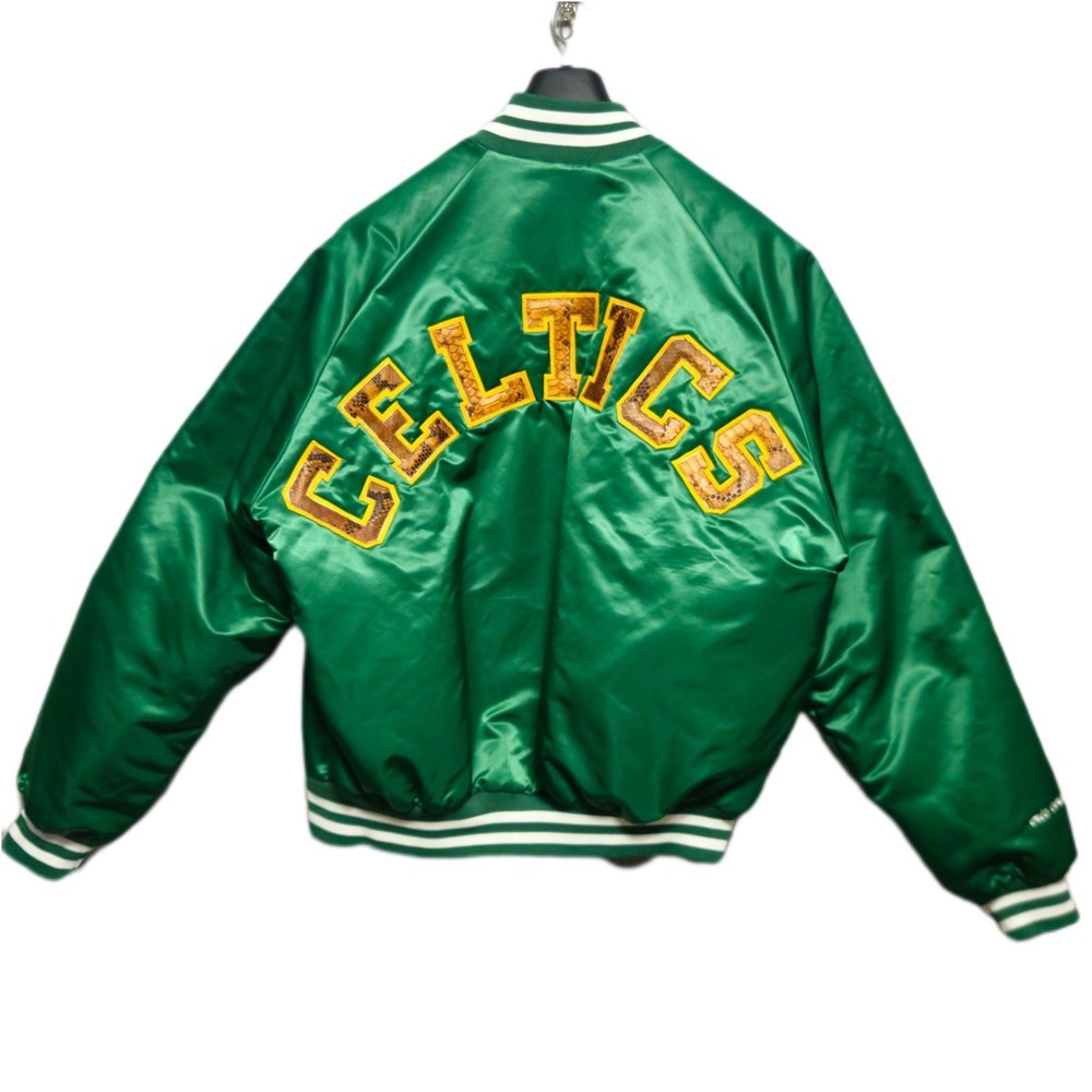 CHALK LINE Vintage Boston Celtics Satin Bomber Jacket Mens XL Custom Snakeskin